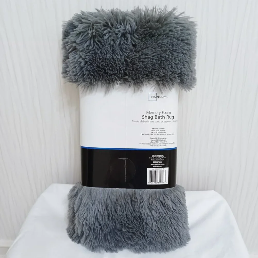 Mainstays Memory Foam Shag Bath Rug Gray Silver - Skid Resistant Easy Care